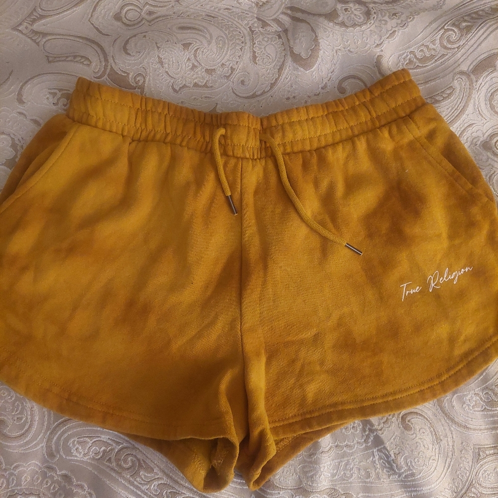True Religion Mustard Shorts Soft Elastic Fit      Like New Wore them Twice